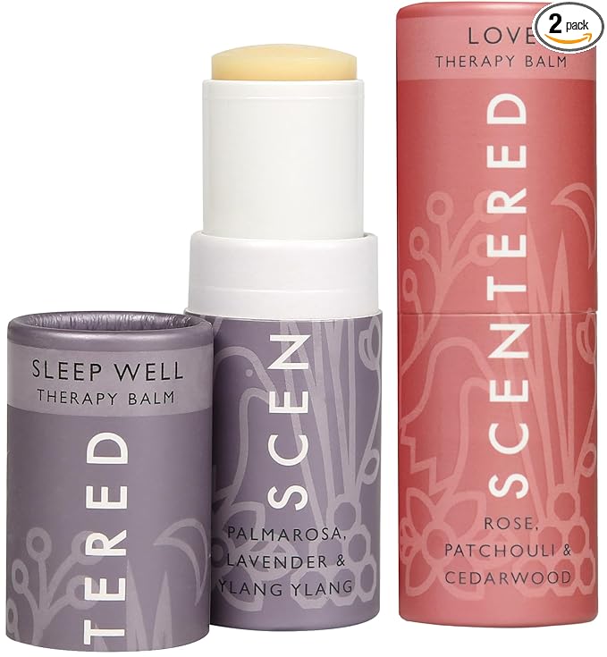 Scentered Aromatherapy Balm Sticks for Sleep & Emotional Balance - Roll On Essential Oil Blends of Rose, Lavender, Ylang Ylang - Gifts for Valentines Day for Her - Sleep Well & Love