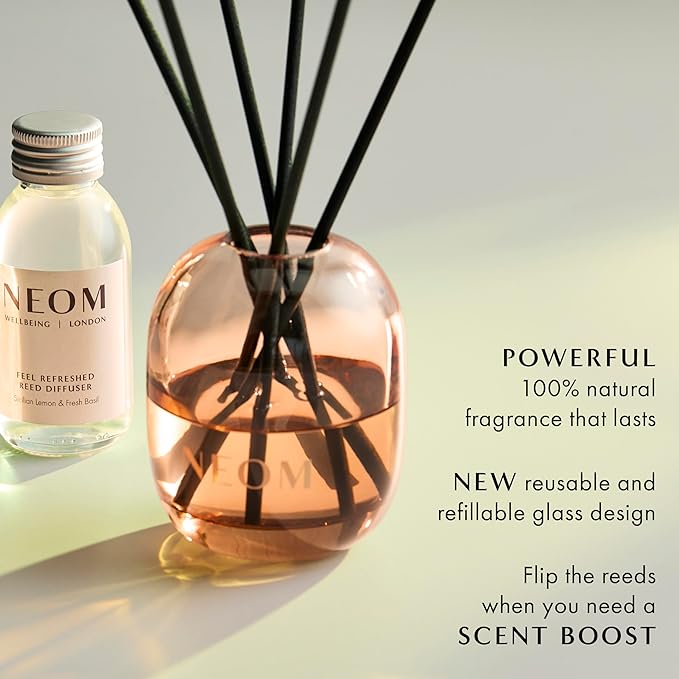 NEOM Feel Refreshed Reed Diffuser, 100ml | Sicilian Lemon & Basil I Pure Essential Oils I 100% Natural Fragrances I Lasts 12 Weeks I Refillable and Reusable