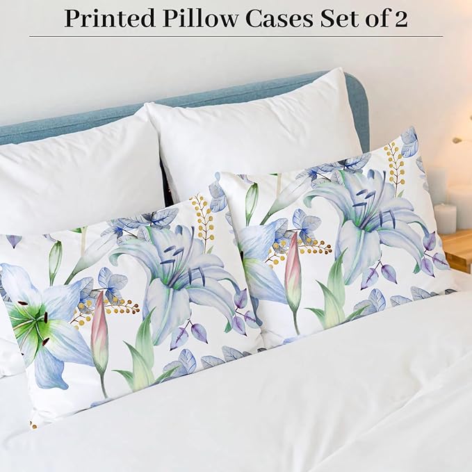 YIYEA King Size Pillow Cases Set of 2, Ultra Soft Double Brushed Microfiber Pillowcases King, Floral Bed Pillow Covers, Fade Resistant, Easy Slip-On (20"x36")