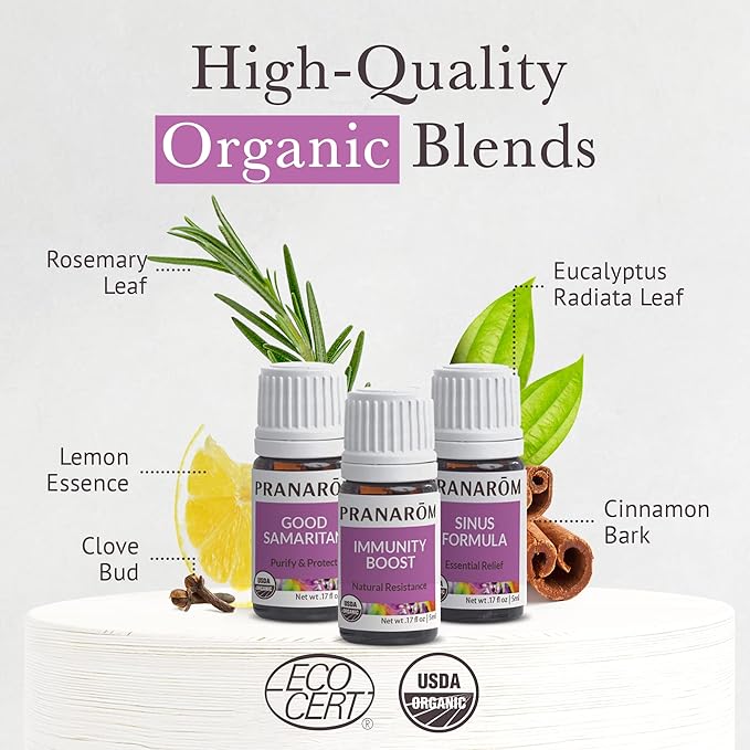 Pranarom - S.O.S. Wellness Essential Oil Kit (3-Pack of 5ml) - Good Samaritan, Immunity Boost, and Sinus Formula - 100% Pure Essential Oil | USDA and ECOCERT Certified Organic