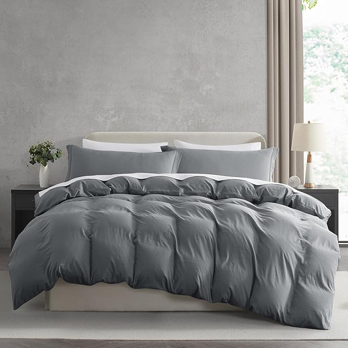 Nestl Grey Duvet Cover Queen Size - Soft Double Brushed Queen Duvet Cover Set, 3 Piece, with Zipper Closure, 1 Duvet Cover 90x90 inches and 2 Pillow Shams