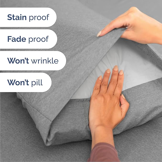 Cal King Size 4 Piece Sheet Set - Comfy Breathable & Cooling Sheets - Hotel Luxury Bed Sheets for Women & Men - Deep Pockets, Easy-Fit, Soft & Wrinkle Free Sheets - Heathered Grey Oeko-Tex Bed Sheets