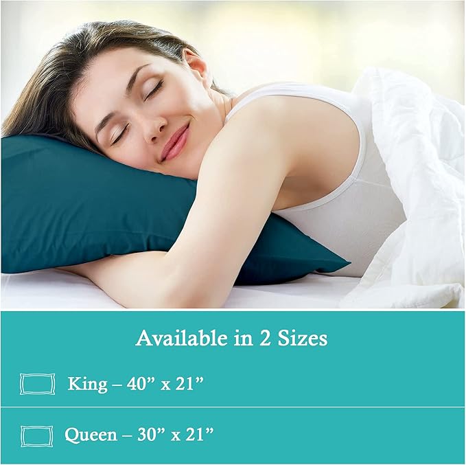Set of 2 Pillow Cases 600 Thread Count 100% Egyptian Cotton Long Staple Pillowcase, Durable and Silky Soft Pillow Covers, Natural Luxurious Hotel Class Bedding (King, Teal)