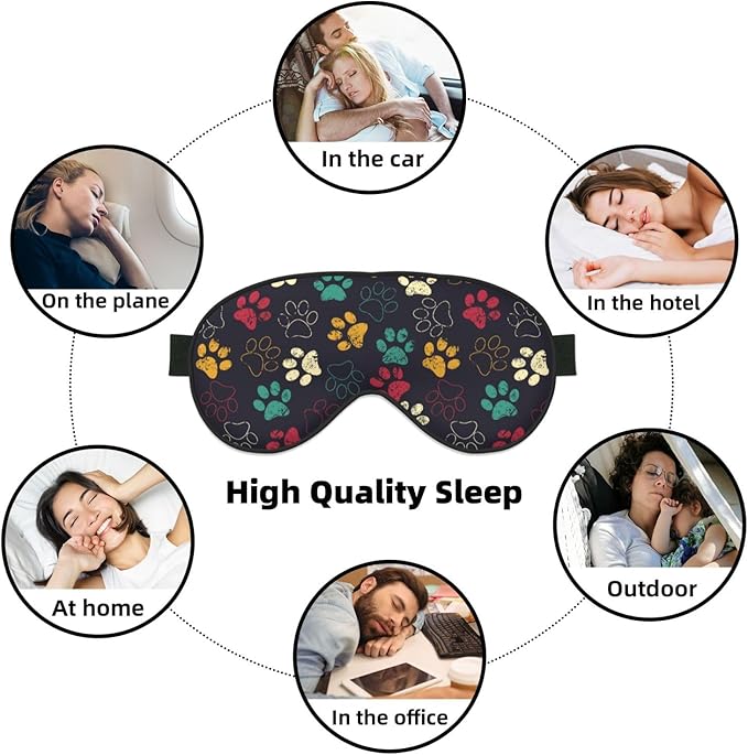 Colorful Paw Print Sleep Mask for Sleeping, Soft Comfort Eye Shade, Blackout Eye Cover, Deep Rest, Travel, Nap, Meditation