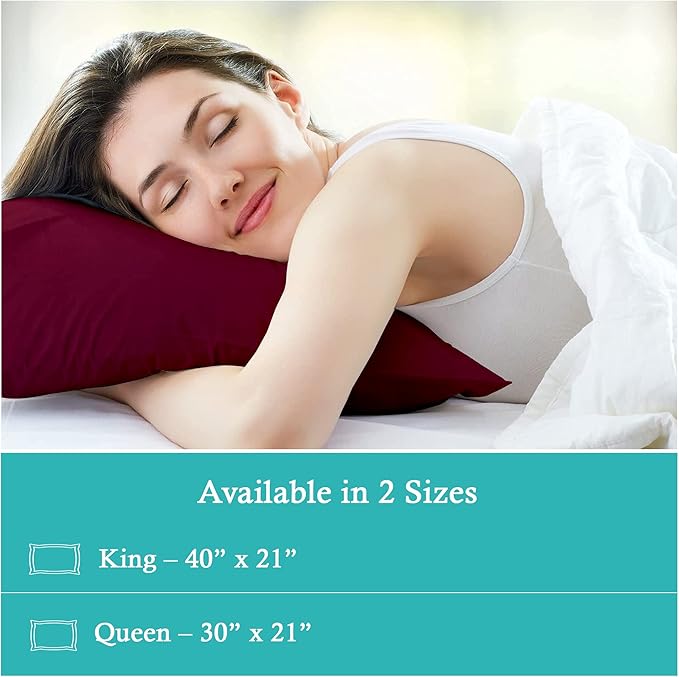 Set of 2 Pillow Cases 600 Thread Count 100% Egyptian Cotton Long Staple Pillowcase, Durable and Silky Soft Pillow Covers, Natural Luxurious Hotel Class Bedding (Queen, Burgundy)