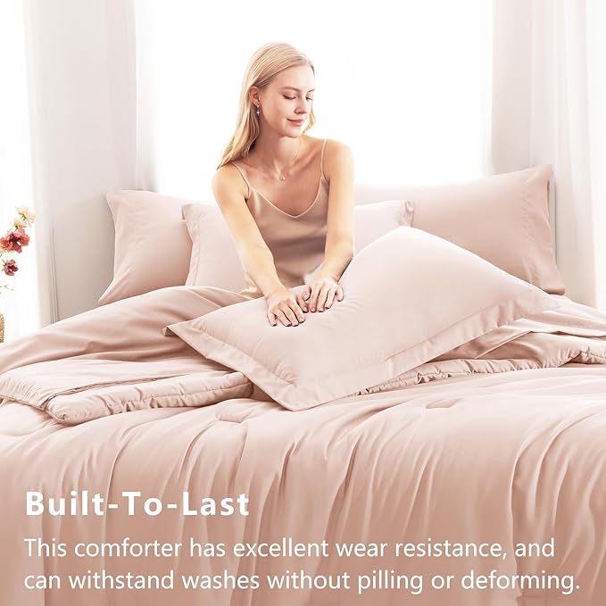 CozyLux Oversized King Comforter Set Blush Pink, 7 Pieces Bed in a Bag Comforter Set with Sheets, Soft Bedding Sets with Down Alternative Comforter, Fitted Sheet, Flat Sheet, Pillowcases and Shams
