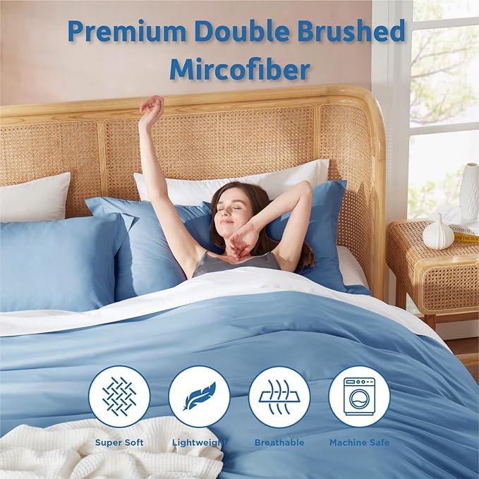 Nestl Queen Duvet Cover Set with Comforter Insert - Blue Heaven 4 Piece 90x90 Duvet Cover & 2 Pillow Shams with White Quilted Down Alternative Comforter, Ultra Soft, All Season