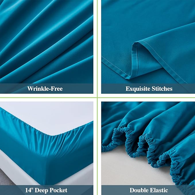 ILAVANDE Teal Queen Sheets Set 6 Piece,Hotel Luxury Super Soft 1800 Series Microfiber Queen Bed Sheets Set-Wrinkle Free & Breathable-14 Deep Pocket Sheets for Queen Size Bed(Queen,Teal)