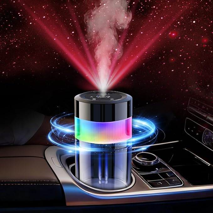 Smart Car Air Freshener - 4 Adjustable Mist Modes Car Air Freshener Diffuser with Starry Sky Projection Auto On/Off Aroma Diffuser for Car Room Home Office Bedroom (Gu Long)