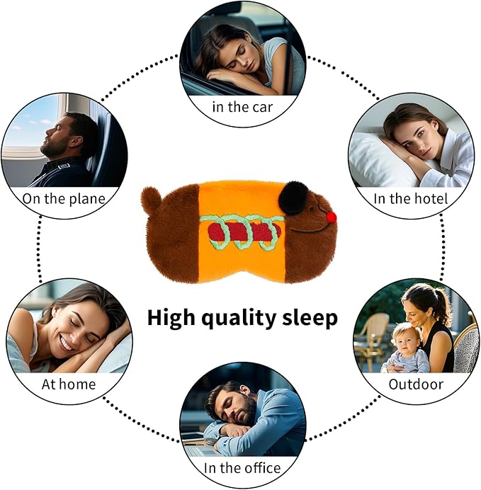 PERFECTSIGHT Sleep Eye Masks, Cute Sleep Eye Cover Lightweight Adjustable Eyeshade Mask Cover for Women Men Sleep Travel Nap, Hotdog Dachshund