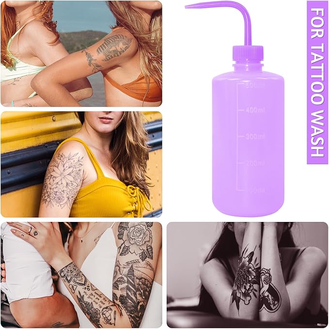 4 Packs Tattoo Wash Bottle Water Squirt Squeeze Diffuser Bottles (Purple, 500ml)