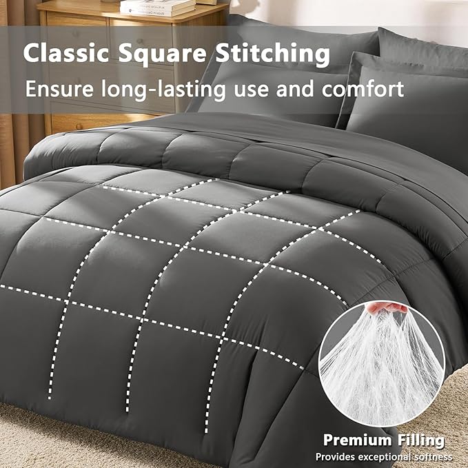 CozyLux Twin Comforter Set with Sheets Dark Grey - Ultra-Soft 5 Pieces Bed in a Bag Twin, Oeko-TEX Certified Bedding Set, All Season Bed Set with Down Alternative Comforter, Sheets, Pillowcase & Sham