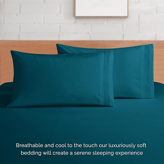 Elegant Comfort Luxury 1500 Premium Hotel Quality Microfiber 4-Piece Sheet Set - Soft, All Around Elastic 18-24 Inches Deep Fitted Sheet - Extra Deep Pocket Sheets, California King, Marine Teal