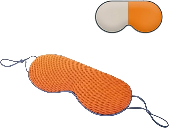 Sleep Mask, DMaos Sleep Aid Super Soft Air Eyes Pillow, Milk Silk and Warm Cloth Sides, Adjustable Slip Hold Strap to Ears - Beige + Orange