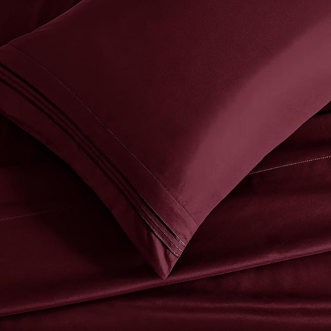 Manyshofu Extra Deep Pocket Queen Sheet Sets - Hotel Luxury 1800 Thread Count Sheets & Pillowcases - Microfiber Bedding Set up to 24" Mattress - Burgundy Bed Sheets 18-24 Inch Deep Pockets - 4 Piece