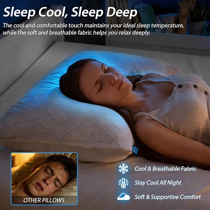 BETU Cooling King Size Pillows Set of 4, Shredded Memory Foam Bed Pillows for Sleeping, Adjustable Firm Cool Pillow for Neck Pain and Side Sleeper, White