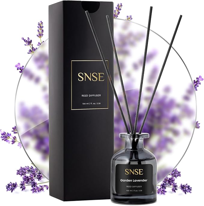 SNSE Garden Lavander Reed Diffuser Set | 3.38 oz Scent Fragrance Oil Diffuser for Bedroom, Bathroom, Home Décor and Gift, Decorative Air Fresheners with Sticks