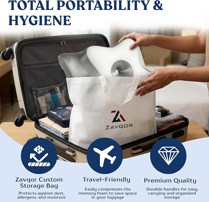 Ergonomic Cervical Neck Pillow for Neck Pain Relief, Side Sleeper Pillow, Orthopedic Pillow, Sleep Apnea Pillow, Cooling Cervical Neck Pillow, Butterfly Contour Pillow with Silk Cover & Travel Bag