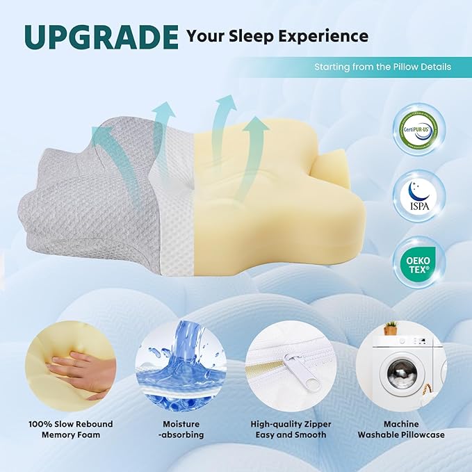 NEWBULIG Cervical Neck Pillow - Ergonomic Memory Foam Pillow for Neck Pain Relief, Contour Orthopedic Bed Pillow for Side, Back & Stomach Sleepers with Neck Support, 24" Lx15 W, Grey
