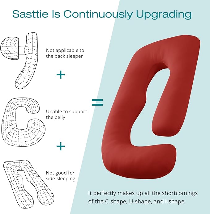 Sasttie Pregnancy Pillows for Sleeping, U Shaped Cooling Full Body Pillow with Removable Cover, Pregnant Women Must Haves, Maternity Essential, Red