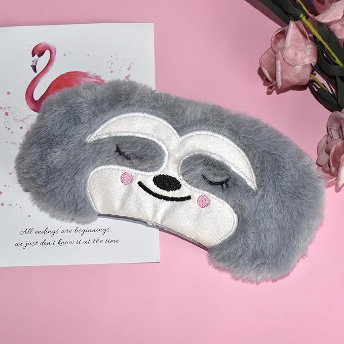 Cute Sloth Sleeping Mask Eye Mask Funny Animal Sleep Mask Soft Plush Blindfold Travel Eye Cover Eyeshade for Kids Adults Girls Boys Women Men (Sloth, Gray)