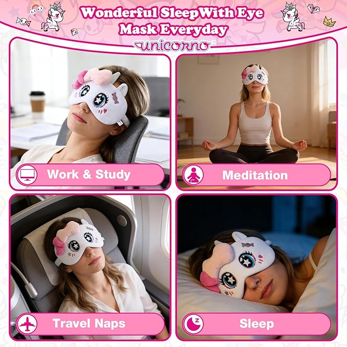 Tokidoki Official Unicorno Sleep Mask Super Soft & Eye Mask for Women Men Washable Blindfold with Adjustable Elastic Strap Blackout Eye Mask for Travel Nap Home Birthday Gift for Family Friend-Sugar
