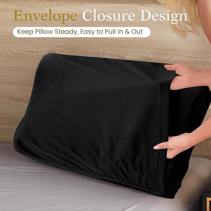 Cooling Contour Pillowcase- Rayon Derived from Bamboo Pillow Case Cover for Contour Cervical Neck Pillow- Breathable Silky Soft Pillowcase for Hot Sleepers,24 x14 x5/3.7 Inches 1 Piece Black