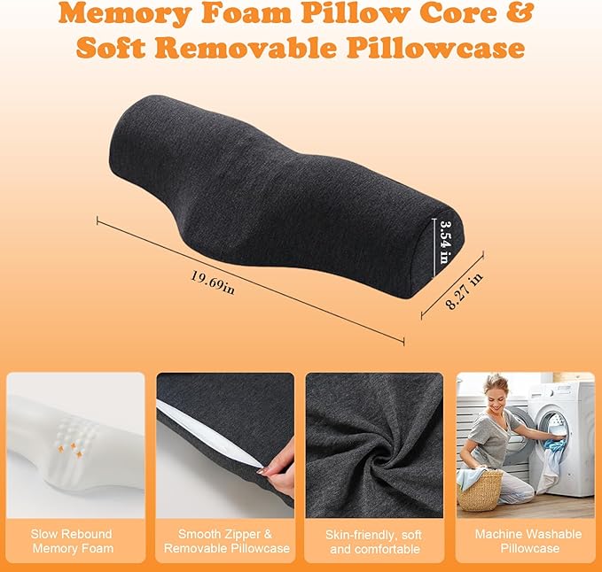 Cervical Neck Pillow for Neck Pain Relief,Memory Foam Neck Bolster Support Pillow for Bolster Support and Shoulder Relaxer Gray(Ice Silk Fabric)