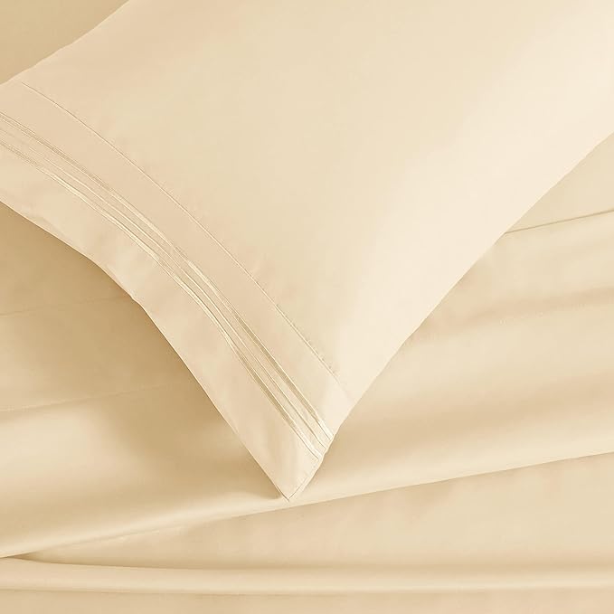 Manyshofu Extra Deep Pocket Full Size Sheets Set - Hotel Luxury 1800 Thread Count Sheets & Pillowcases - Kids Bedding Set up to 24" Mattress - Light Beige Bed Sheets 18-24 Inch Deep Pockets - 4 Piece
