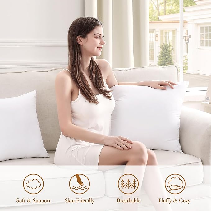 puredown® 24x24 Pillow Inserts, 2 Pack Fluffy Plush Throw Pillow Inserts Filled with Plump Stuffer, Square Decorative Pillows for Couch, Sofa, Bed and Home Decor