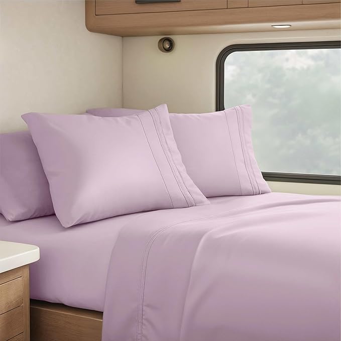 Clara Clark RV Short Queen Sheets - Hotel Luxury 6 Piece Bed Sheets for Short Queen Size Bed - Soft Bedding Sheets & Pillowcases, Fits Low Mattress up to 10 inch deep. Short Queen, Dusty Purple