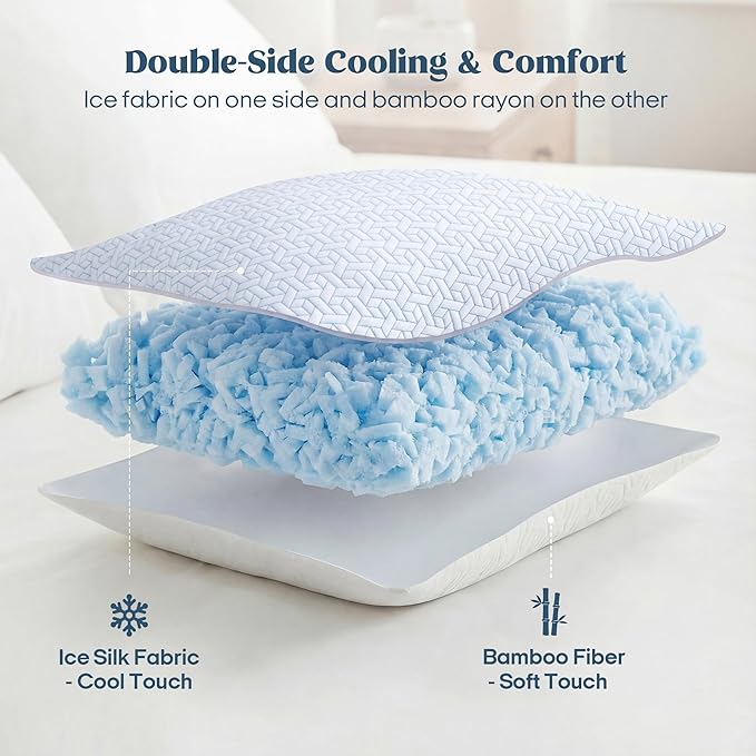 puredown® Cooling Pillows Queen Size Set of 2, Memory Foam Pillows Adjustable Firm Bed Pillows for Sleeping, Cool Pillow for Hot Sleepers with Zipper Removable Pillow Cover