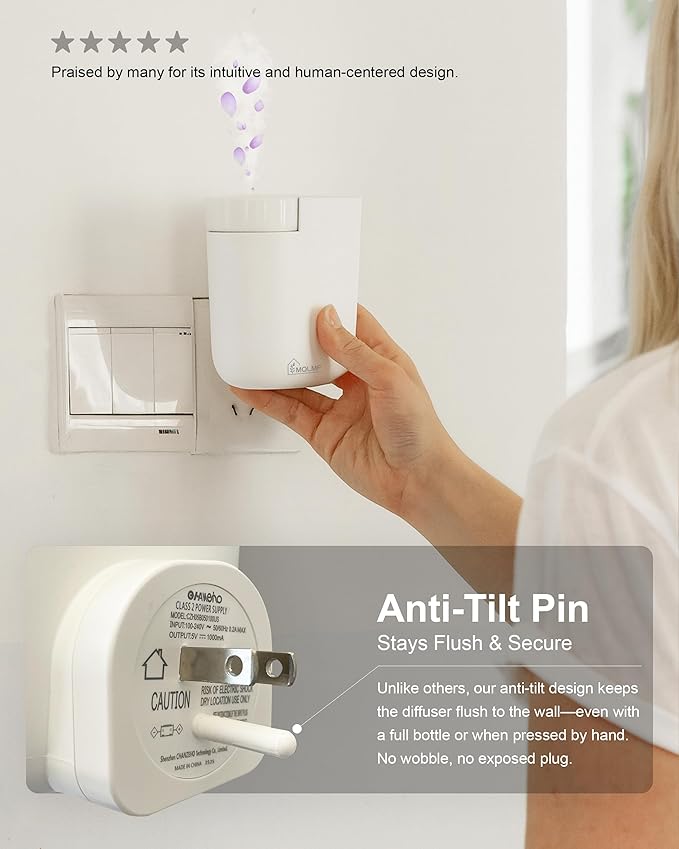 Plug in Diffuser - 800 Sq Ft,No Wobble Design,Secure Wall Fit,Timer Control&Scent Intensity Button,Bluetooth APP,Waterless Scent Diffusers Home,Essential Oil Plug in Wall Diffuser – White