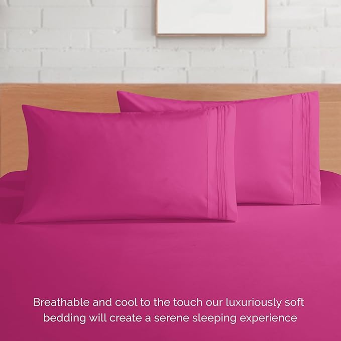 Elegant Comfort Luxury 1500 Premium Hotel Quality Microfiber 4-Piece Sheet Set - Soft, All Around Elastic 18-24 Inches Deep Fitted Sheet - Extra Deep Pocket Sheets, California King, Hot Pink