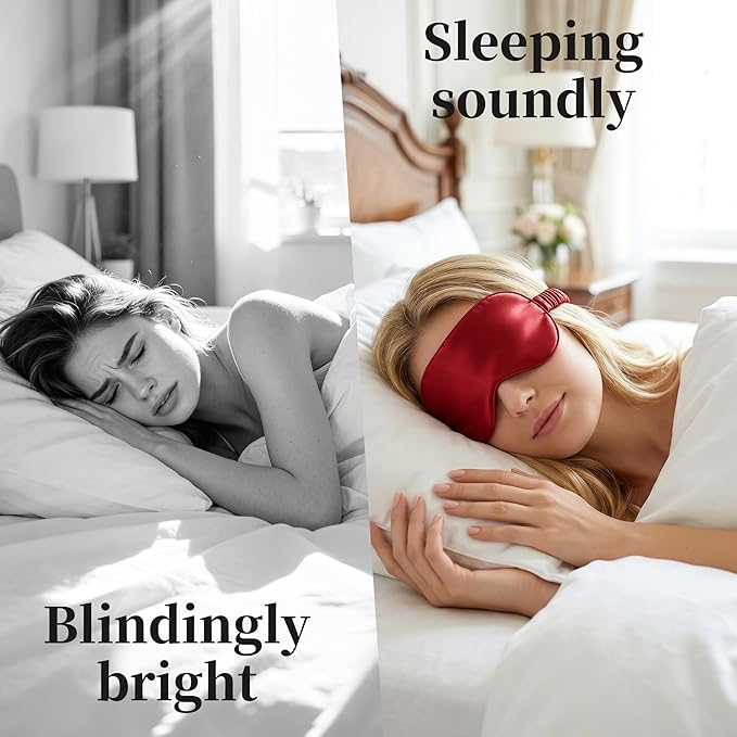 ZLYC 100% Mulberry Silk Sleep Mask Pressure-Free Eye Cover Soft Light Blocking Blindfold for Travel & Nap, Solid Wine Red