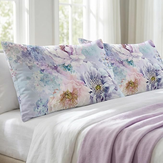 YIYEA King Size Pillow Cases Set of 2, Ultra Soft Double Brushed Microfiber Pillowcases King, Floral Bed Pillow Covers, Fade Resistant, Easy Slip-On (20"x36")