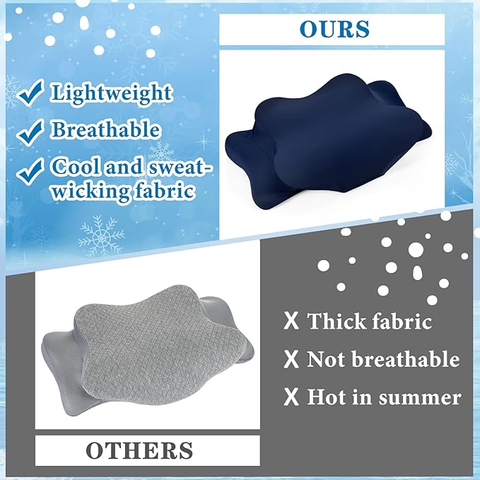 Hahafelt Cooling Cervical Pillowcase Cover with Envelope Closure (Only Pillow Case) Ergonomic Neck Pillowcase Smooth Soft Cool Pillow Cover for Side Back Stomach Sleepers(Dark Blue,Standard Size)
