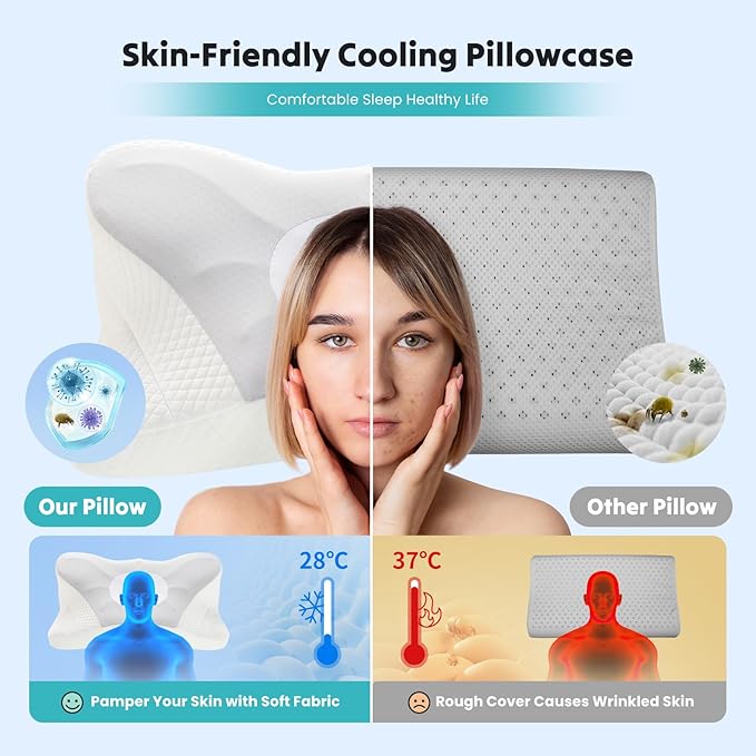Cervical Neck Pillow, Memory Foam Pillow for Neck Pain Relief, Ergonomic Bed Pillow with Neck Support for Side, Back & Stomach Sleepers, King, Grey