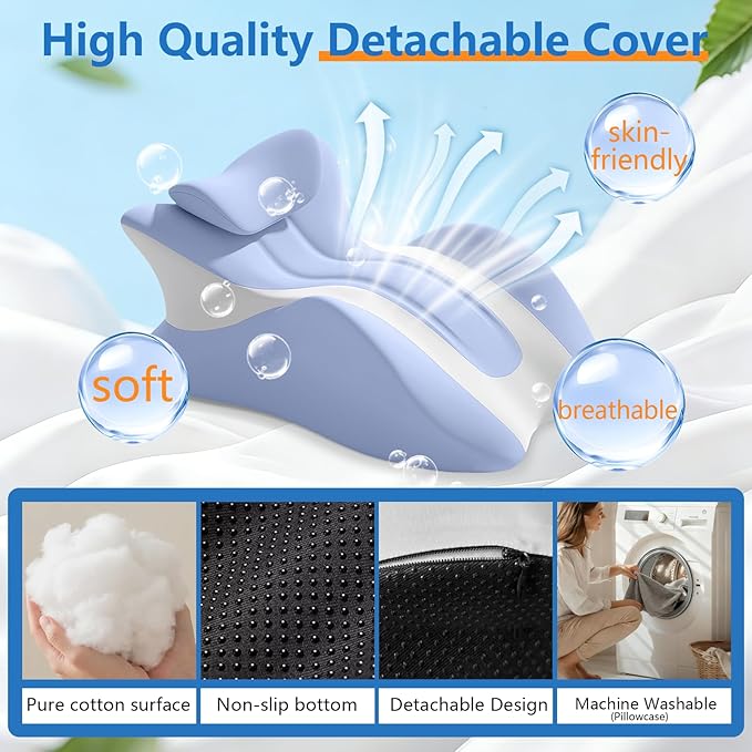 Memory Foam Wedge Pillow, Ergonomic Contoured Intimacy Couples Pillow, 27° Angled Neck Support Pillow Back Support Cushion, Multi-Functional Bed Position Pillow with Removable Cover Blue