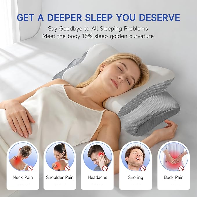 Cervical Neck Pillow for Neck and Shoulder, Ergonomic Contour Bed Pillow Side Sleeper Pillows for Adults, Neck Support Pillow for Back Stomach Sleepers 24.4 x 14.6 x 5.6 inches
