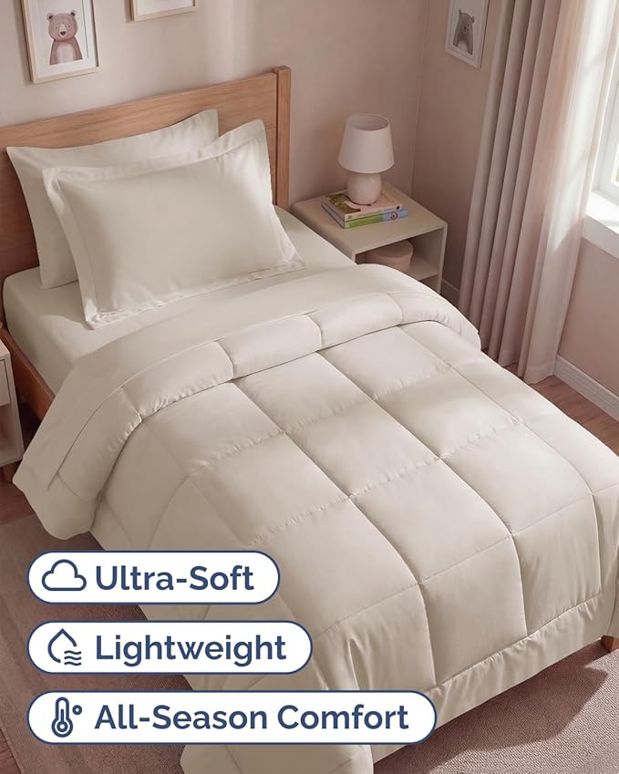 Twin Comforter Set - 5 Piece Bed in a Bag Twin Size Bed Set - Down Alternative Comforter, Flat Sheet, Fitted Sheet, Pillowcase & Sham for All Seasons - Ultra Soft, Cozy, Comfy and Breathable - Wheat
