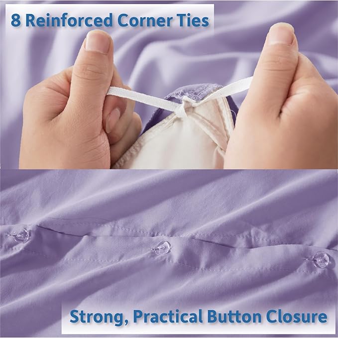 Nestl Queen Duvet Cover Set with Comforter Insert - Lavender 4 Piece 90x90 Duvet Cover & 2 Pillow Shams with White Quilted Down Alternative Comforter, Ultra Soft, All Season