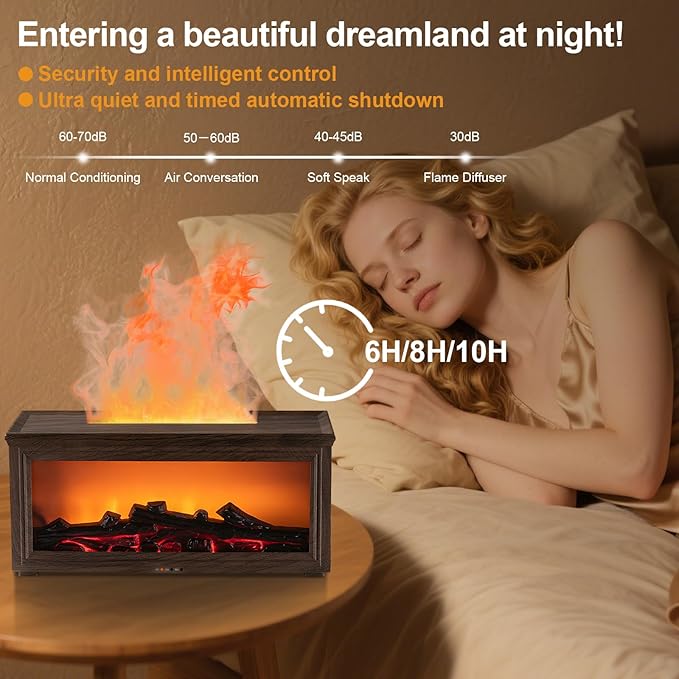 Fireplace Flame Essential Oil Diffuser Humidifier - Ultrasonic Aroma Diffuser with 7-Color Flame Effect, Remote Control & Auto-Off Timer for Bedroom, Home Office,Yoga(Dark Wood Grain)