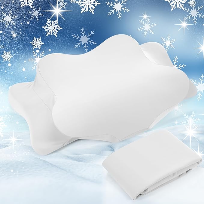 Hahafelt Cooling Cervical Neck Pillowcase Cover (Only Pillow Case) Ergonomic Pillowcase with Zipper Breathable Contour Pillow Cover for Side Back Stomach Sleepers(White,Queen Size)