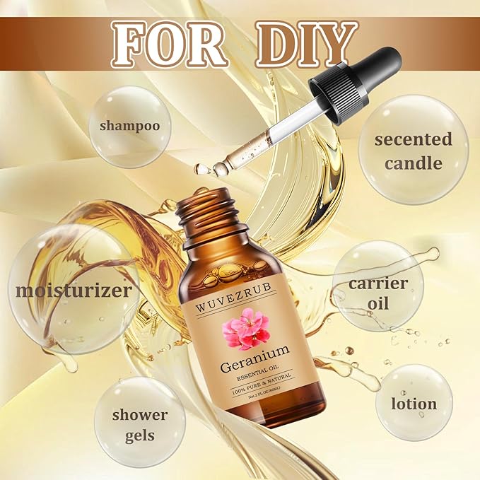 Geranium Essential Oils 60ML, Pure Geranium Essential Oil for Aromatherapy Diffuser - 2 Fl Oz