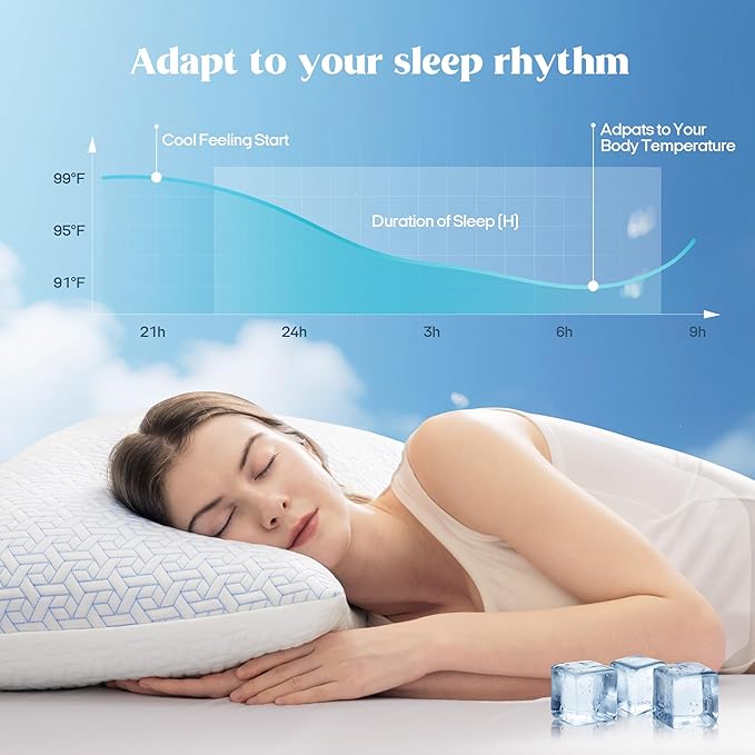 puredown® Cooling Pillows Queen Size Set of 2, Memory Foam Pillows Adjustable Firm Bed Pillows for Sleeping, Cool Pillow for Hot Sleepers with Zipper Removable Pillow Cover