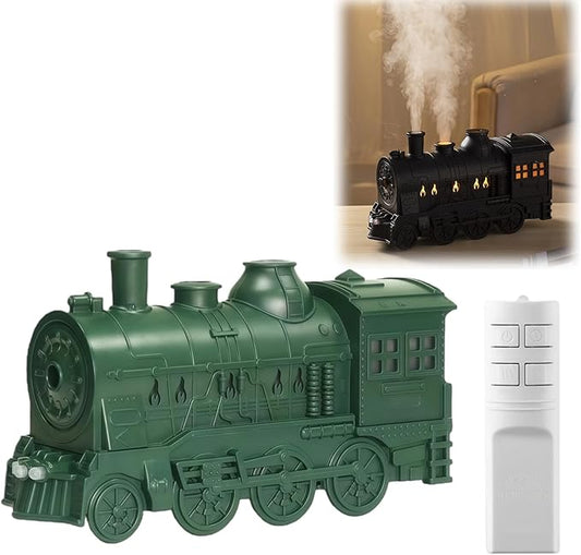 300ML Vintage Train Diffuser & Cool Mist Humidifier with Steam Effect, Remote Control, Dual Modes & Warm Blue LED Light (Green,With remote control)