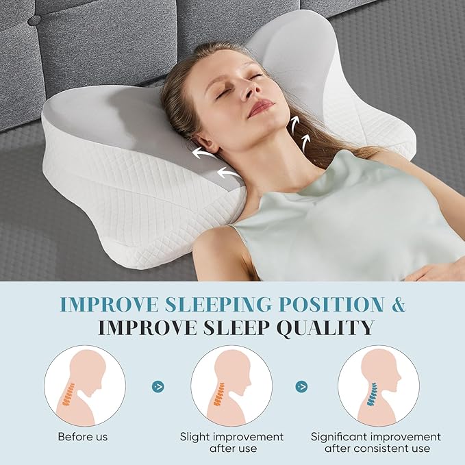 Sweetcrispy Cervical Pillow for Neck and Shoulder - Ergonomic Memory Foam Pillows, Contour Side Sleeper for Adults, Cooling Orthopedic Neck Support for Back Stomach Sleepers, Grey