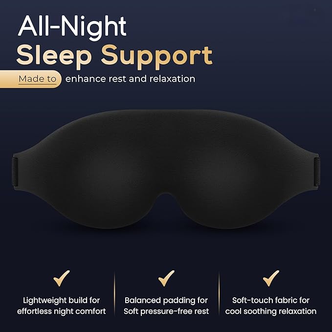 NOKSA 3D Contoured Sleep Mask for Men & Women – Ultra Soft Memory Foam, Zero Pressure Eye Cups, Adjustable Comfort Band, 100% Light Blocking for Deep Sleep, Travel & Light Sensitivity