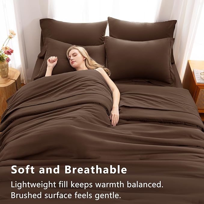 CozyLux Twin XL Comforter Set Brown, 5 Pieces Bed in a Bag Twin Extra Long Comforter Set with Sheets for College Dorm, Luxury Bedding Sets with Down Alternative Comforter, Sheets, Pillowcase & Sham
